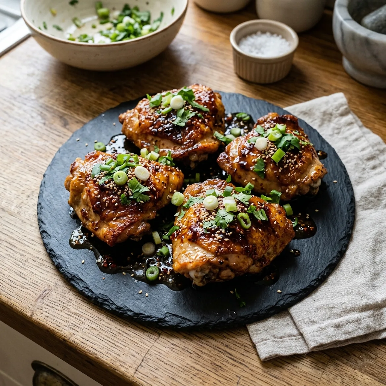 Air Fryer Chicken Thighs with Honey, Chilli and Soy Glaze
