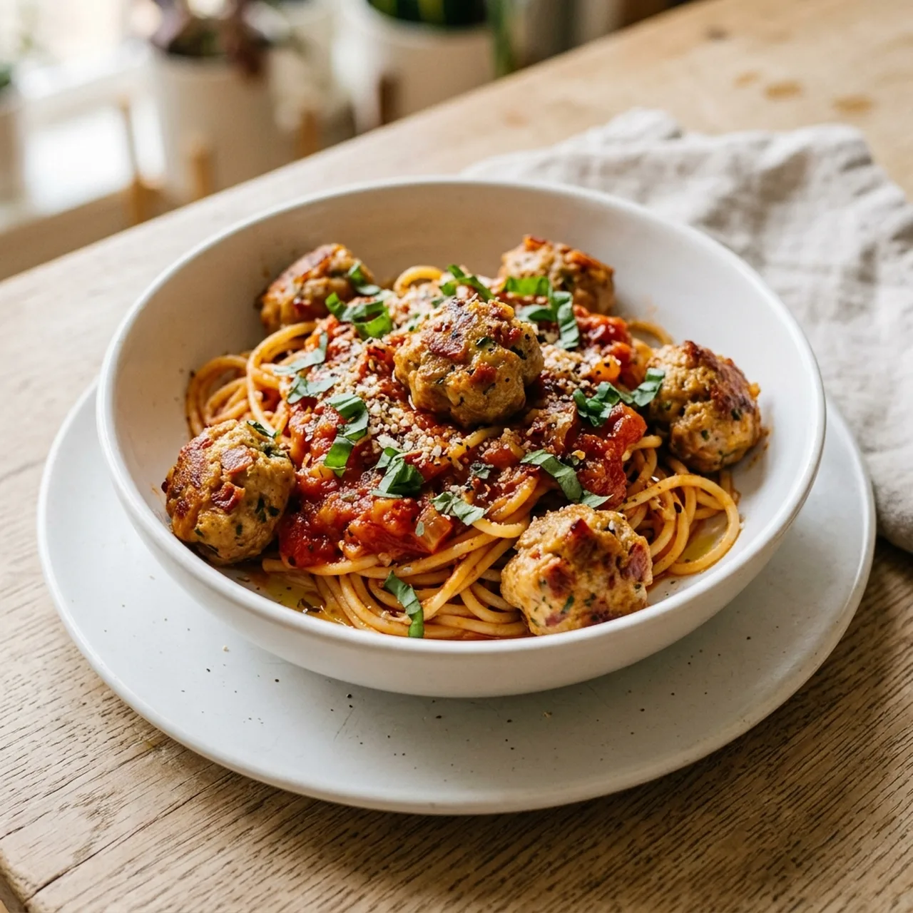 Arrabiata Pork Meatball Spaghetti