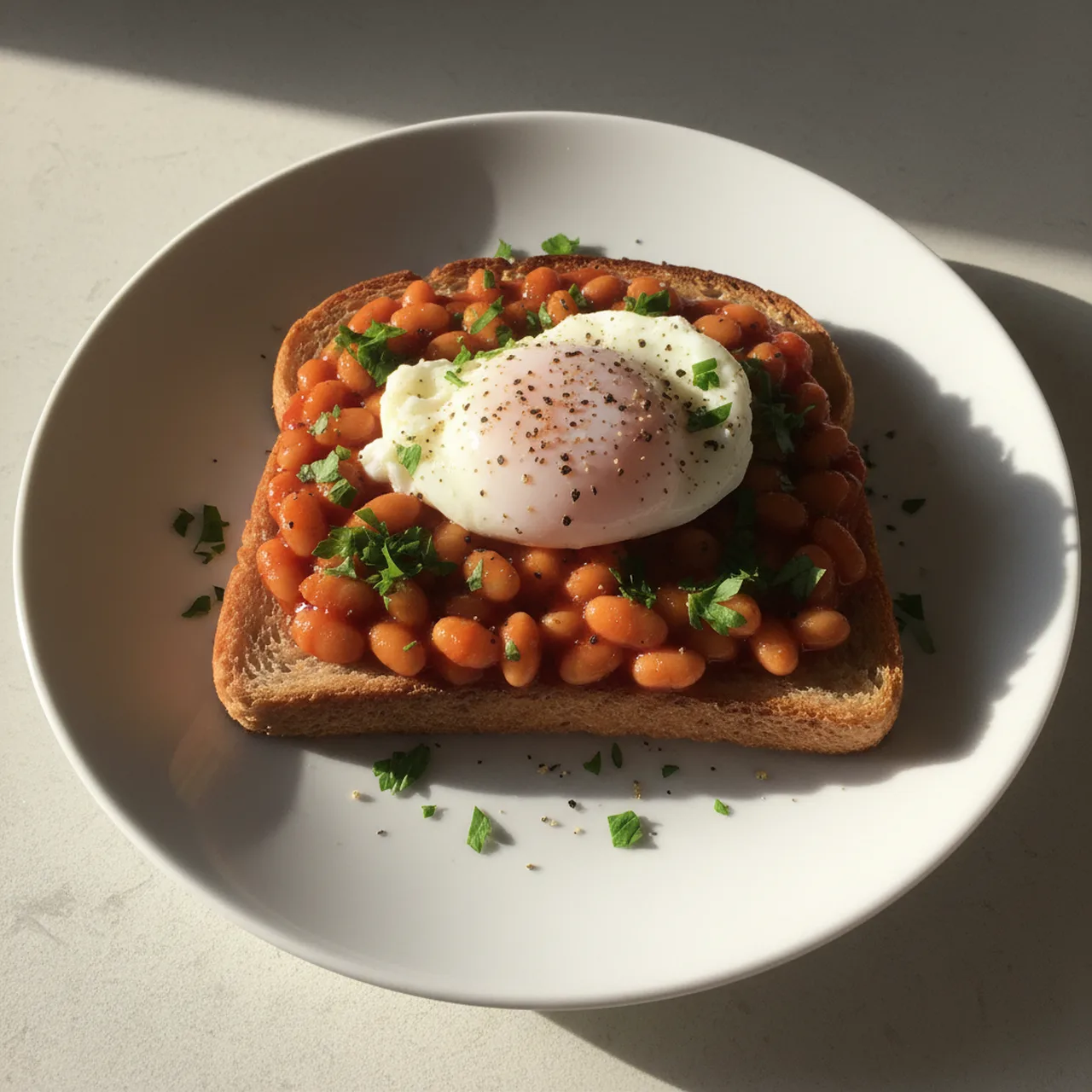 Beans on Toast with Poached Egg and Fresh Herbs