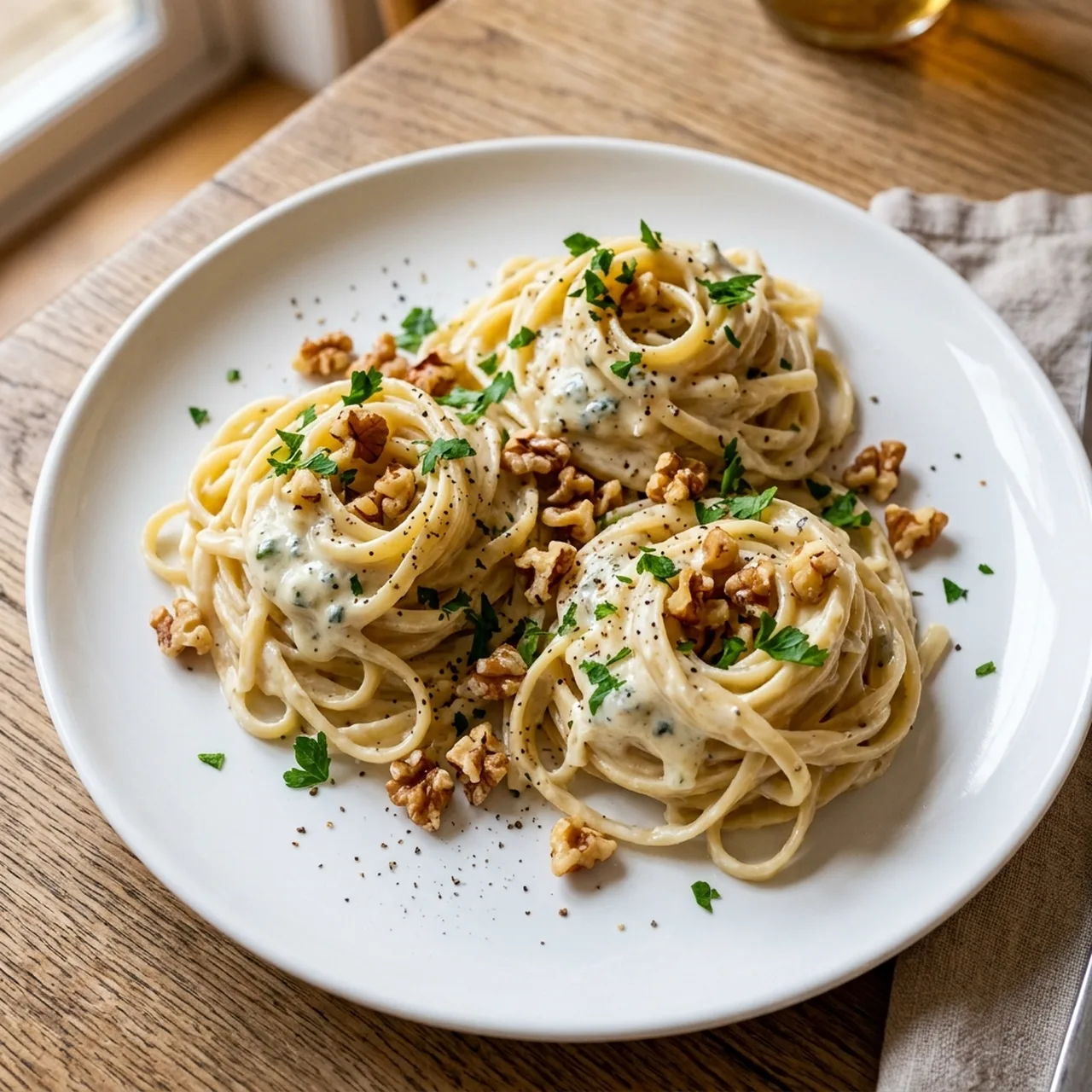Blue Cheese and Walnut Linguine