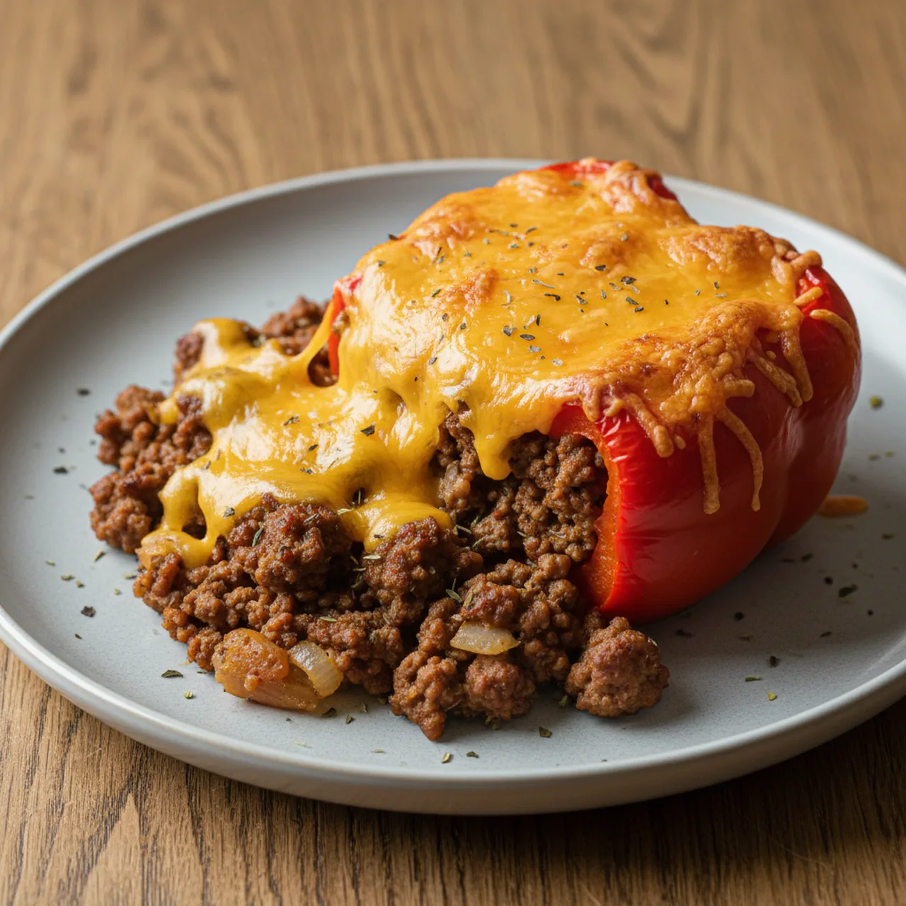 Cheesy Ground Beef and Stuffed Pepper Casserole