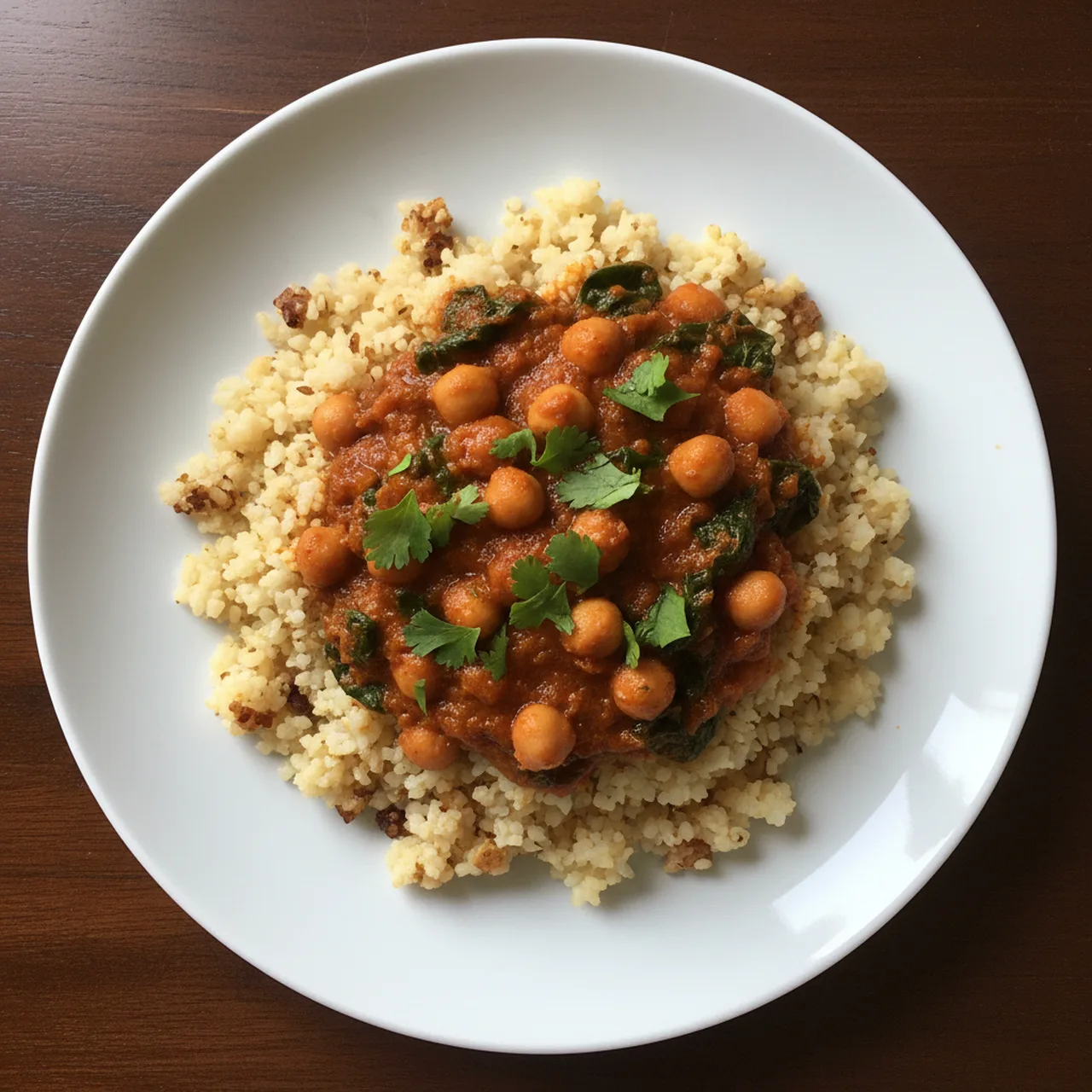 Chickpea and Spinach Curry with Cauliflower Rice