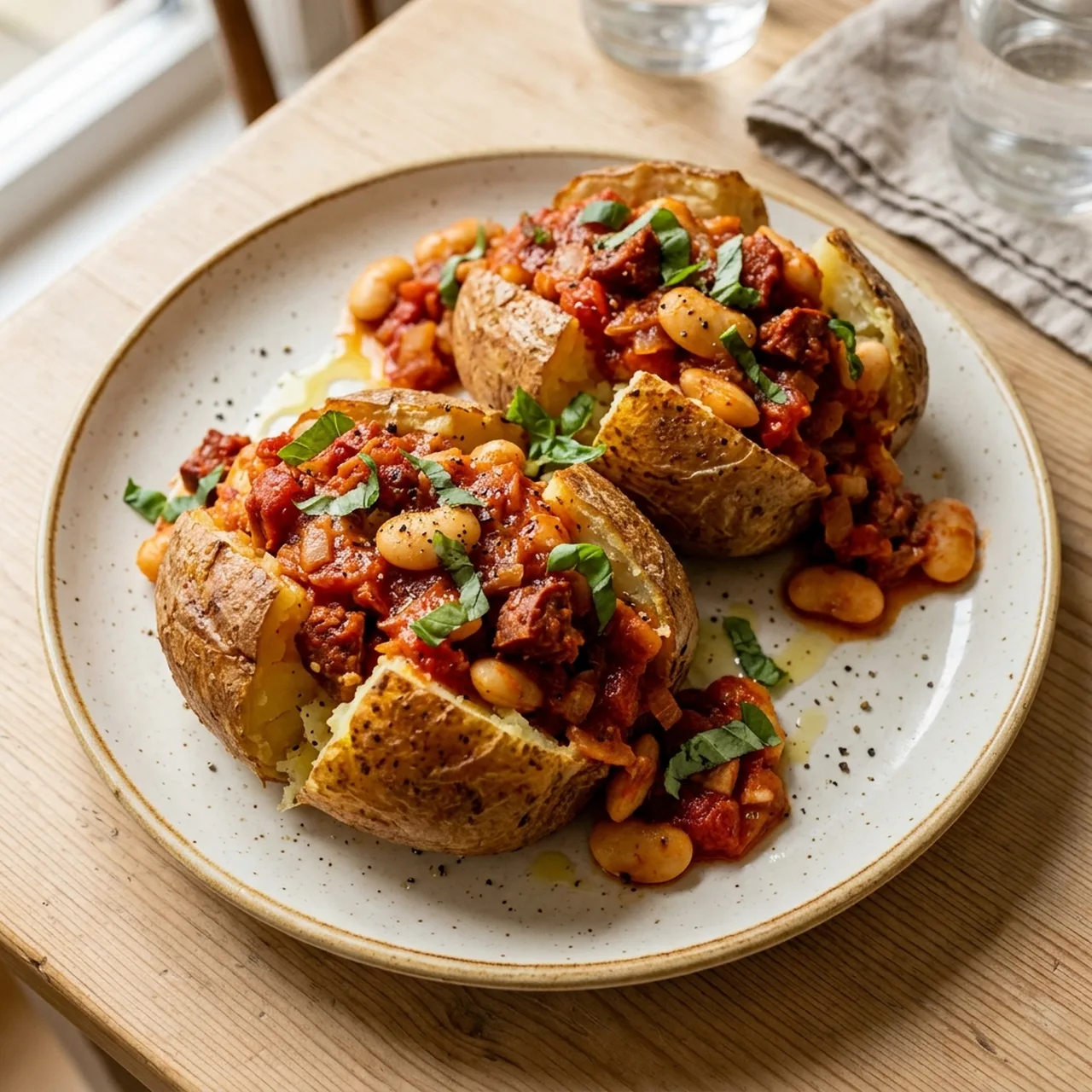 Chorizo and Butterbean Baked Potatoes
