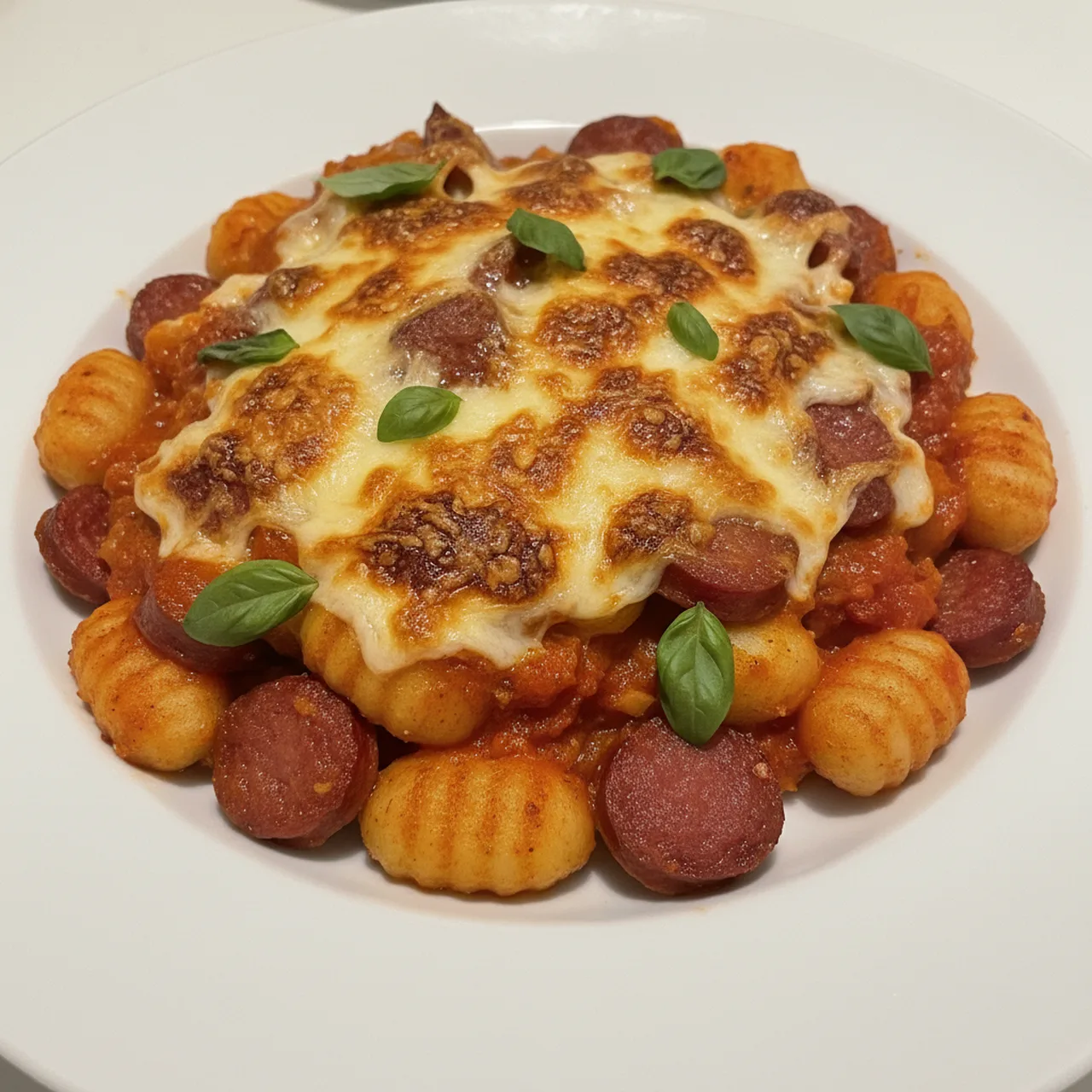 Chorizo and Mozzarella Gnocchi Bake
