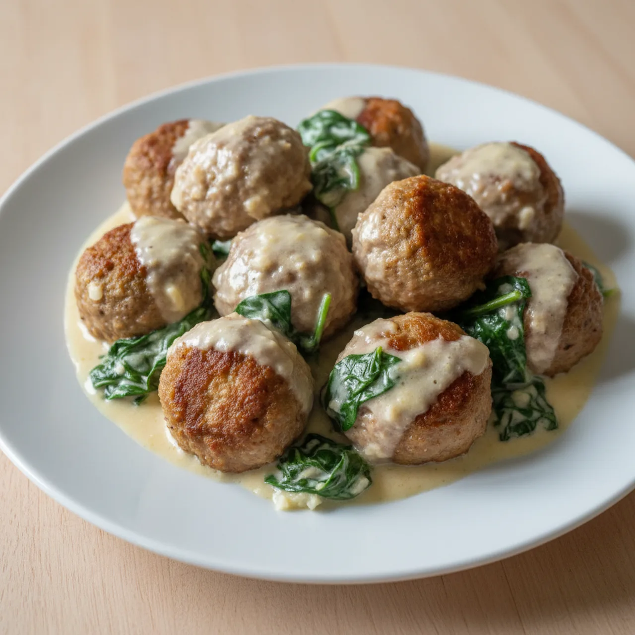 Creamy Garlic Parmesan Meatballs with Spinach