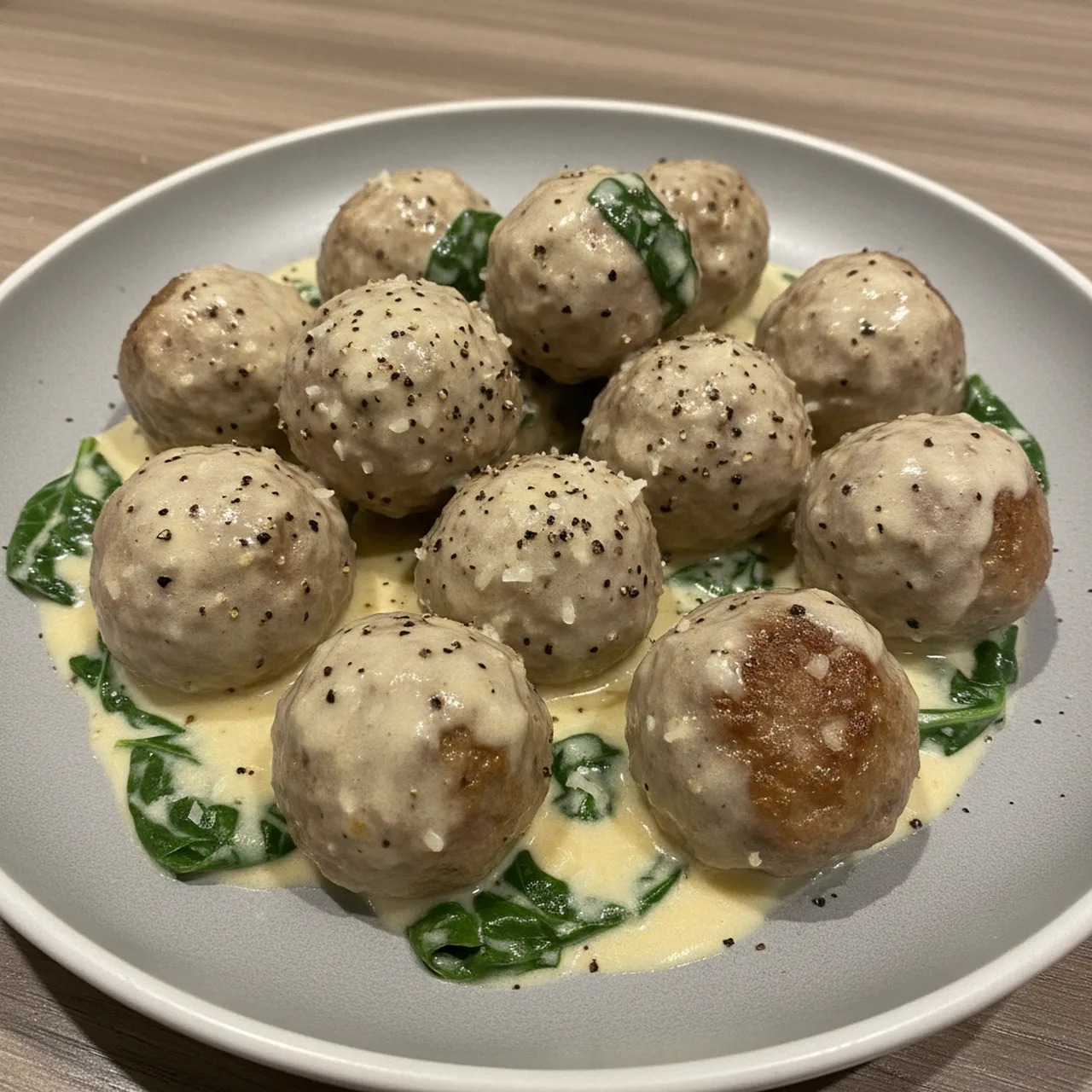 Creamy Meatball Alfredo with Spinach