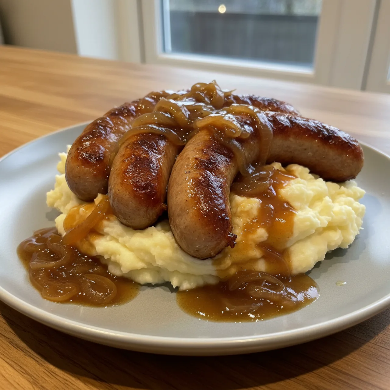 Cumberland Sausage with Mash and Onion Gravy