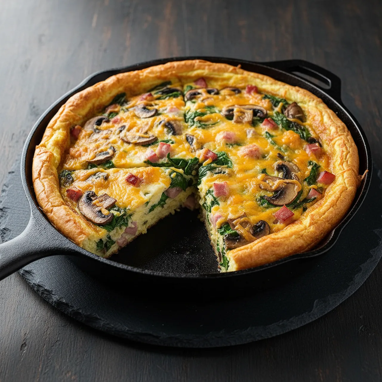 Ham, mushroom & spinach frittata
