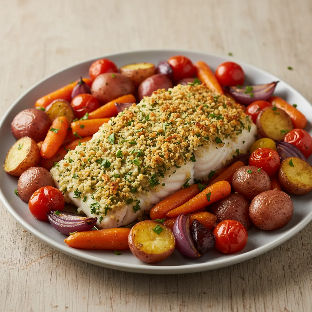 Herb-Crusted Cod with Roasted Vegetables