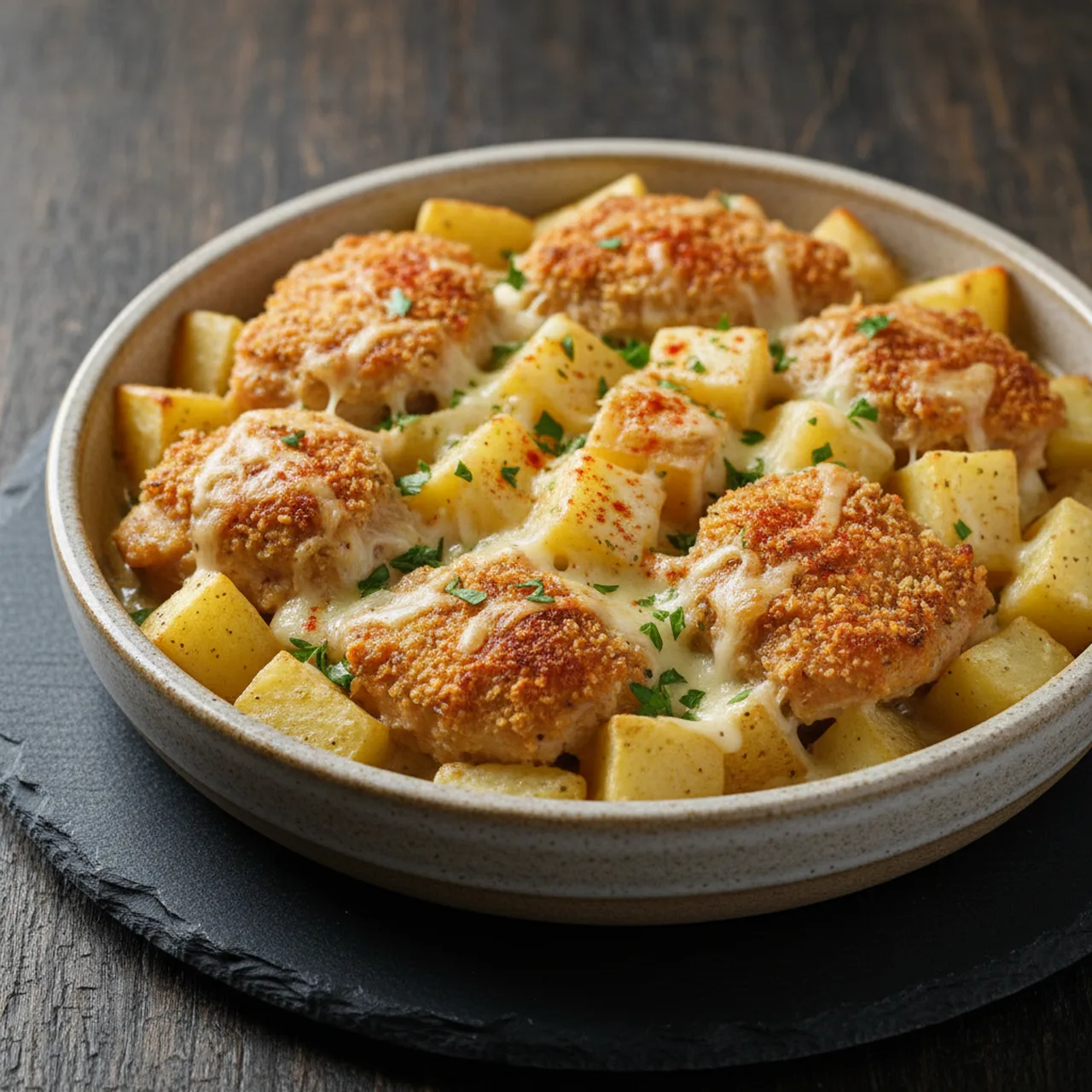 High Protien Garlic Parmesan Chicken and Pototes Bake