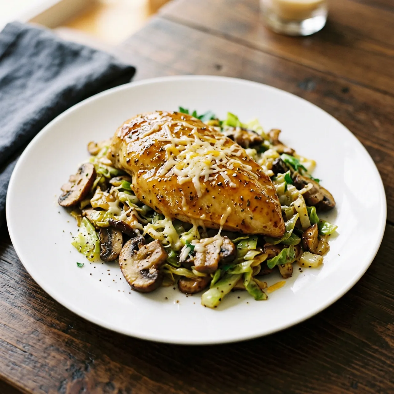 Honey Mustard Chicken with Mushrooms and Cabbage