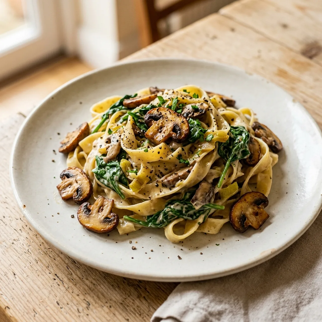 Mushroom and Spinach Tagliatelle