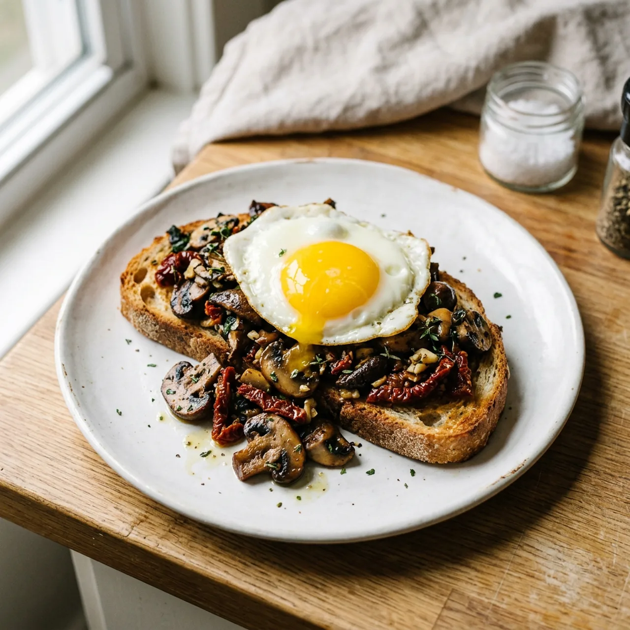 Mushroom and Sun-Dried Tomato Toast