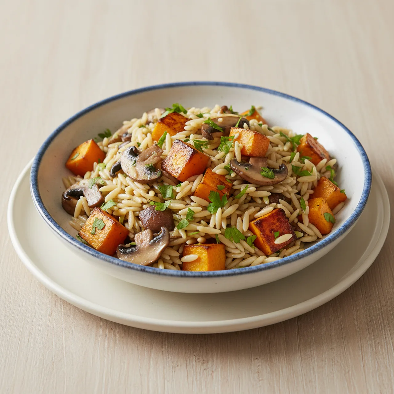 Orzo Salad with Roasted Butternut Squash and Mushrooms