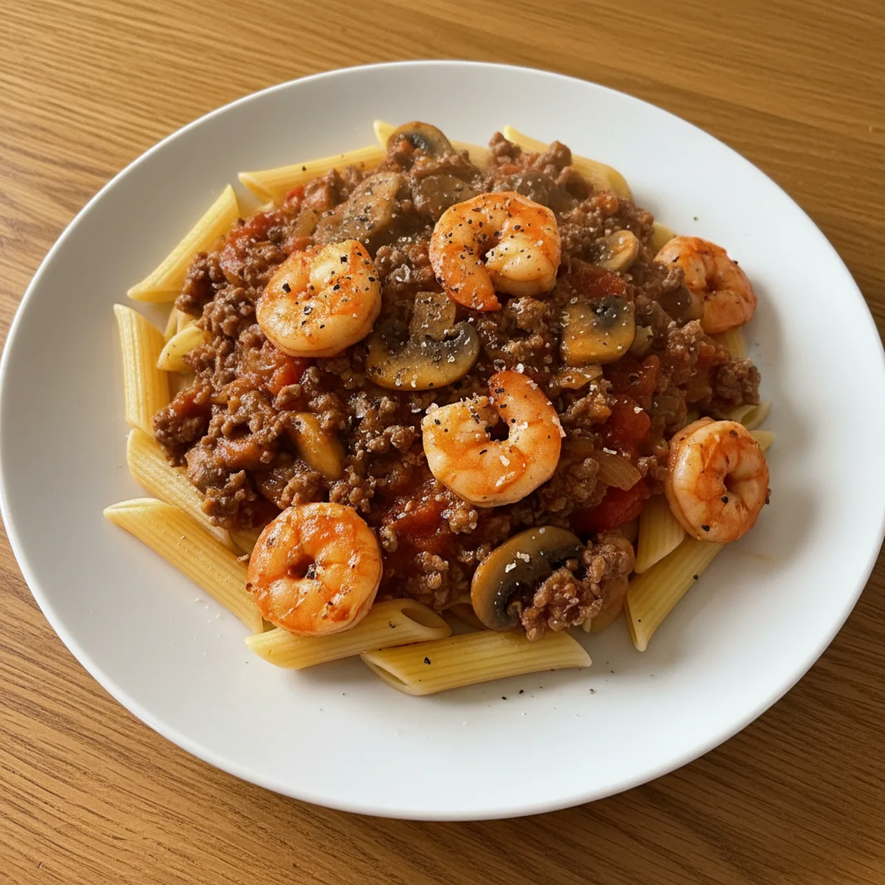 Prawn and Beef Mince Ragù with Mushrooms