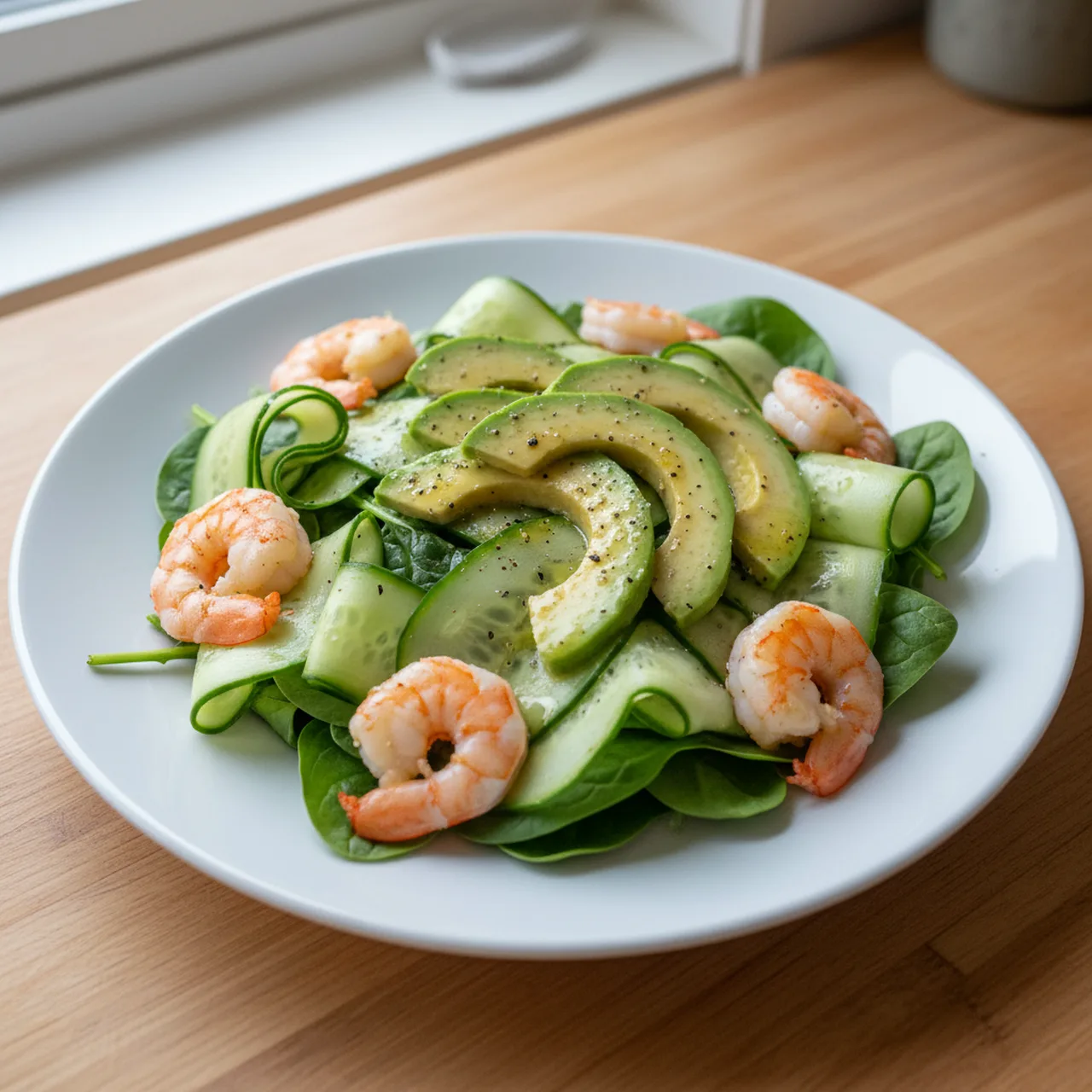 Prawn avocado cucumber salad