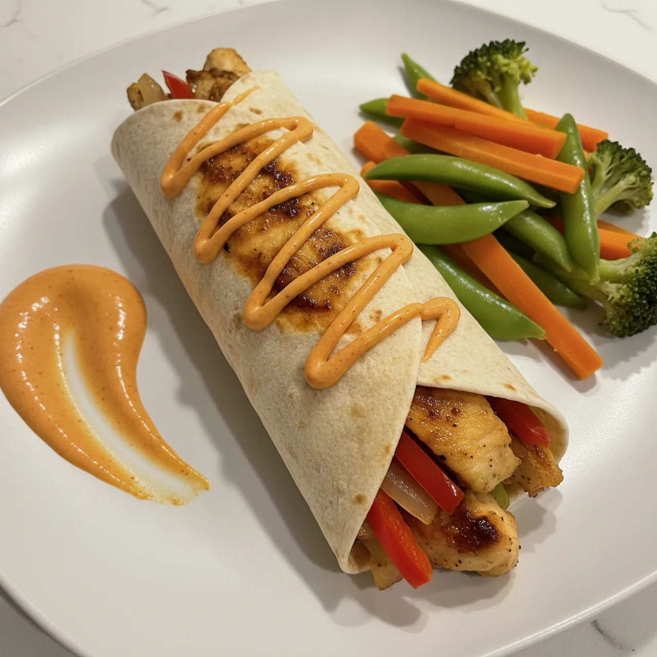 Protein-Packed Honey Chicken Wrap with Spicy Mayo & Mixed Veg