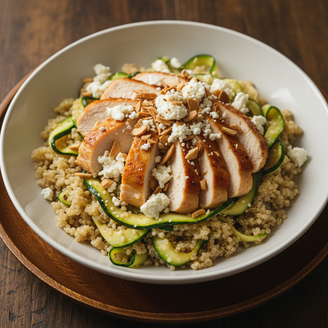 Quinoa Chicken Salad with Feta and Almonds