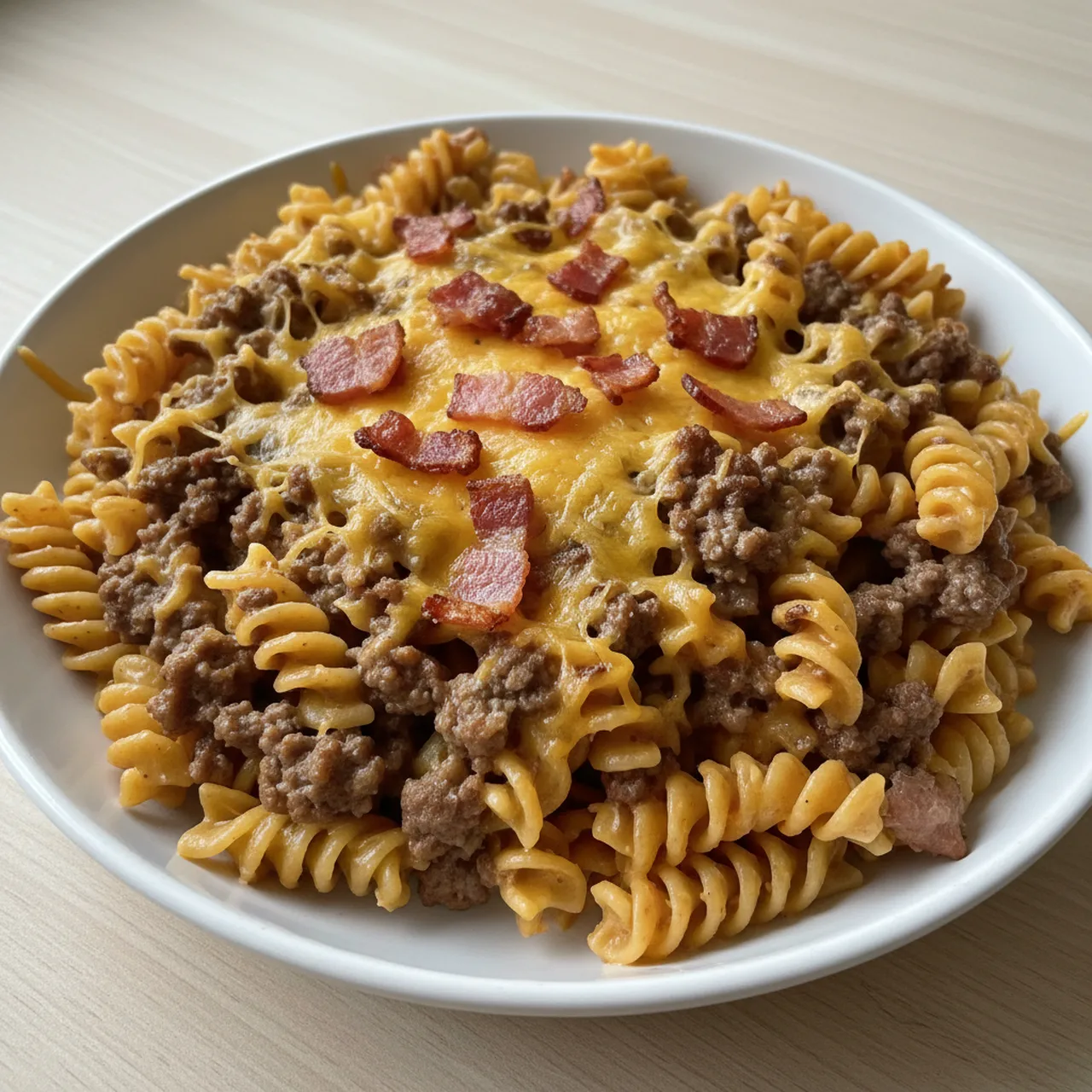 Rustic Mince Beef and Bacon Pasta Bake