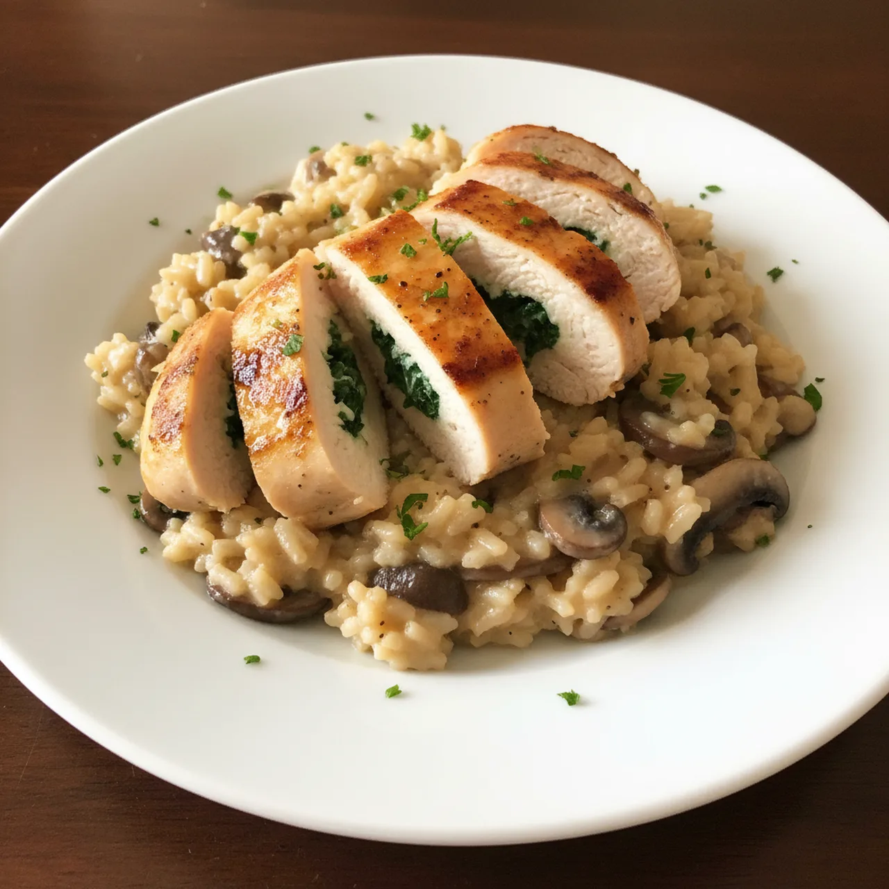 Stuffed Chicken Breast with Mushroom Risotto