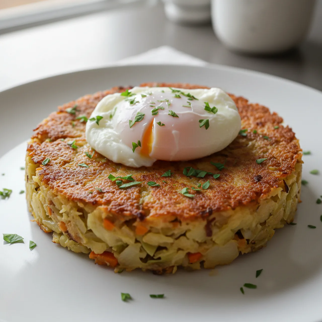 Vegetarian Bubble and Squeak with Poached Egg