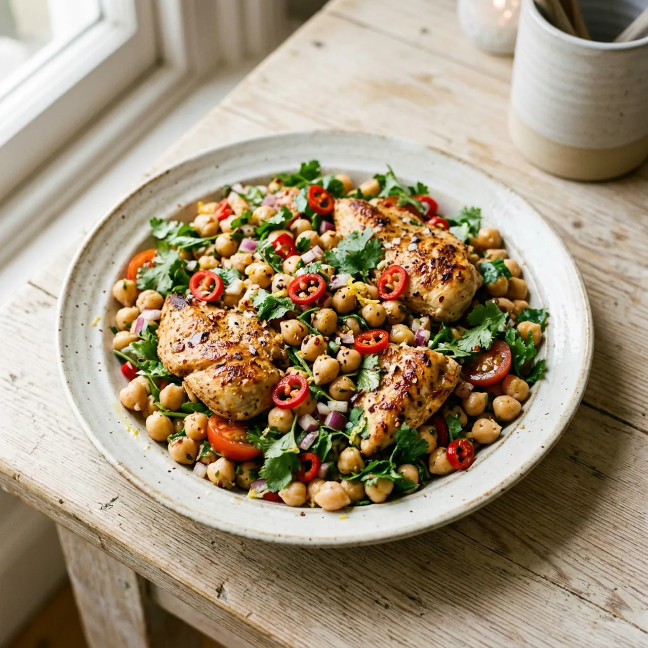 Zesty Spicy Chicken & Chickpea Salad