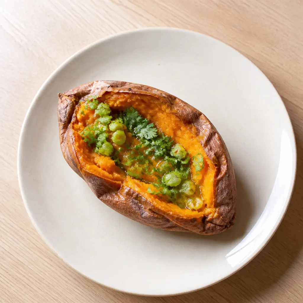 Baked Sweet Potatoes with Spring Onions and Coriander