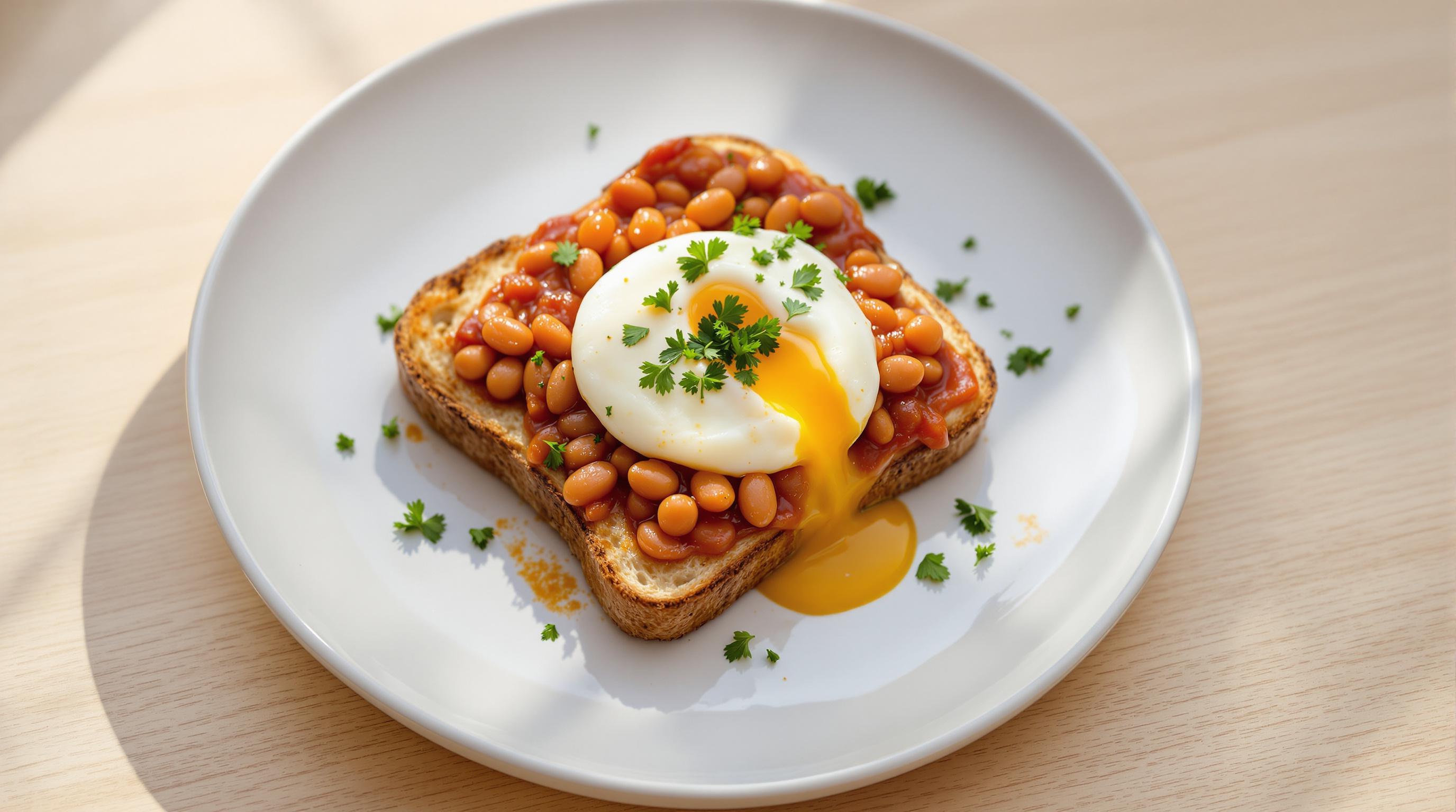 Beans on Toast with Poached Egg and Fresh Herbs