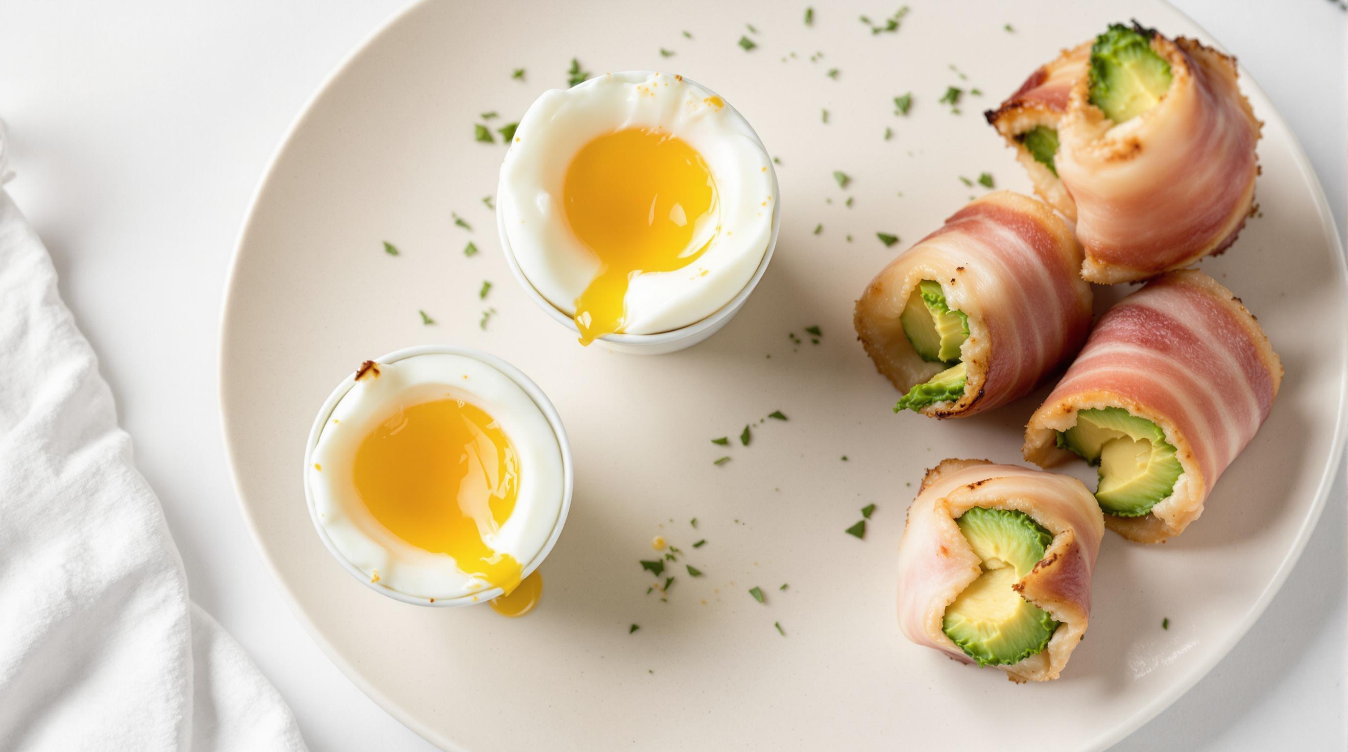 Boiled eggs with pancetta avocado soldiers