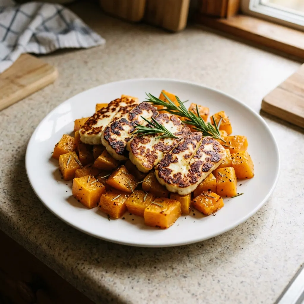 Butternut Squash with Rosemary and Halloumi
