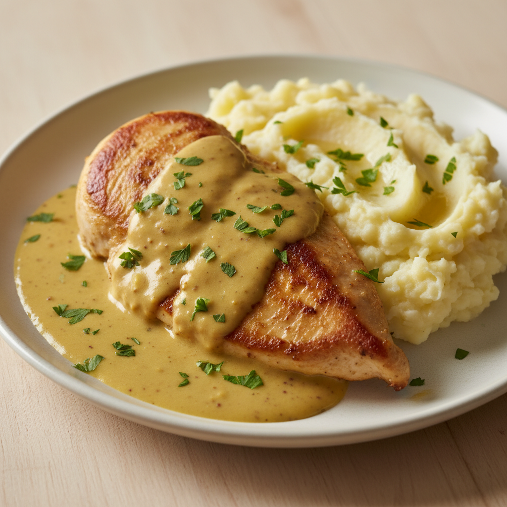 Chicken with Creamy Dijon Sauce and Mashed Potatoes