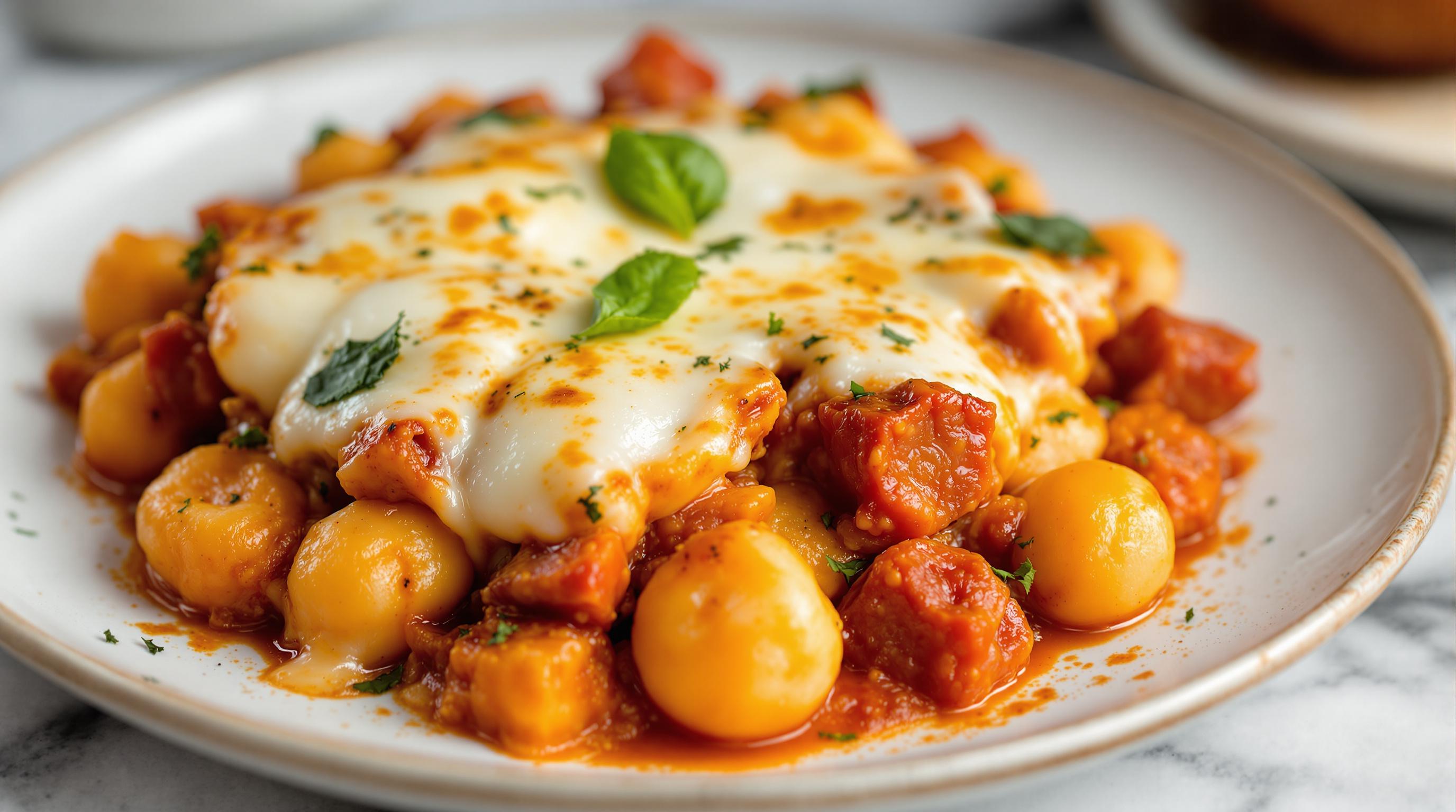 Chorizo and Mozzarella Gnocchi Bake