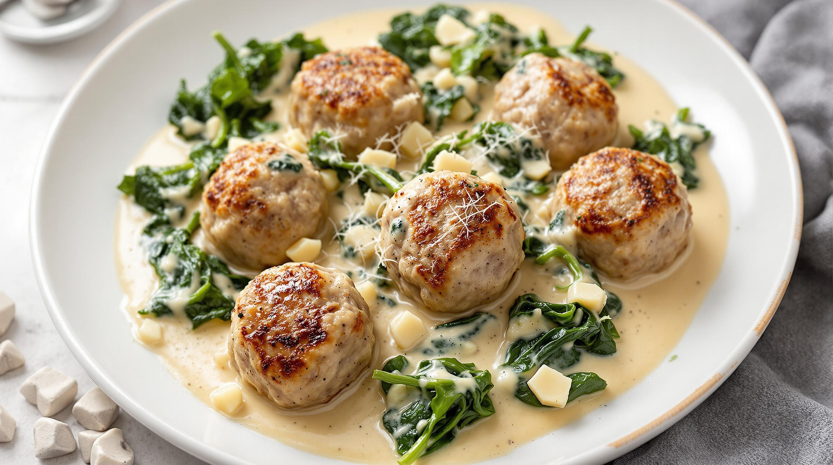 Creamy Garlic Parmesan Meatballs with Spinach