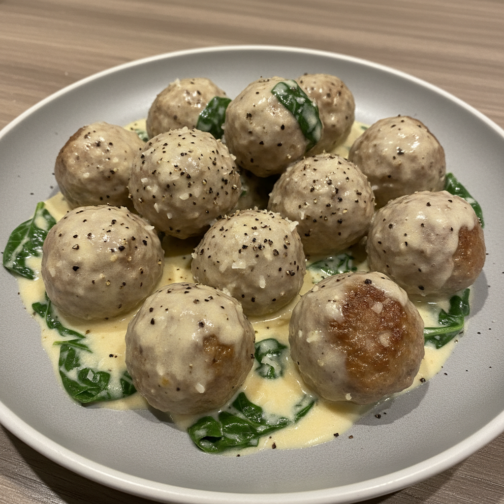 Creamy Meatball Alfredo with Spinach