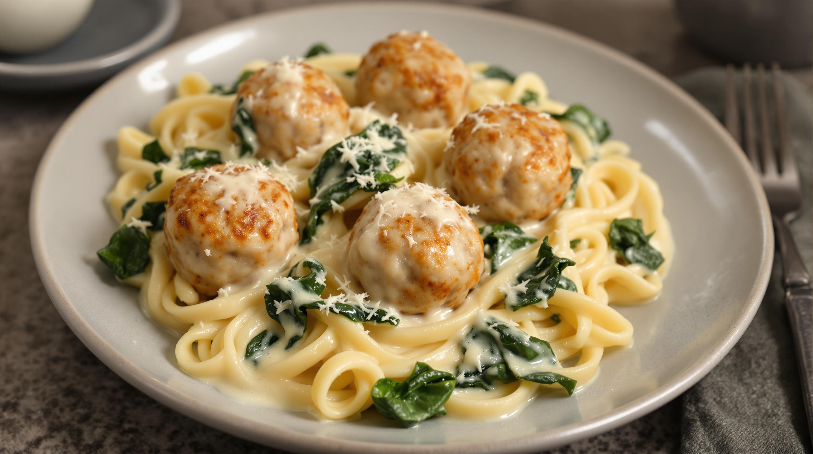 Creamy Meatball Alfredo with Spinach