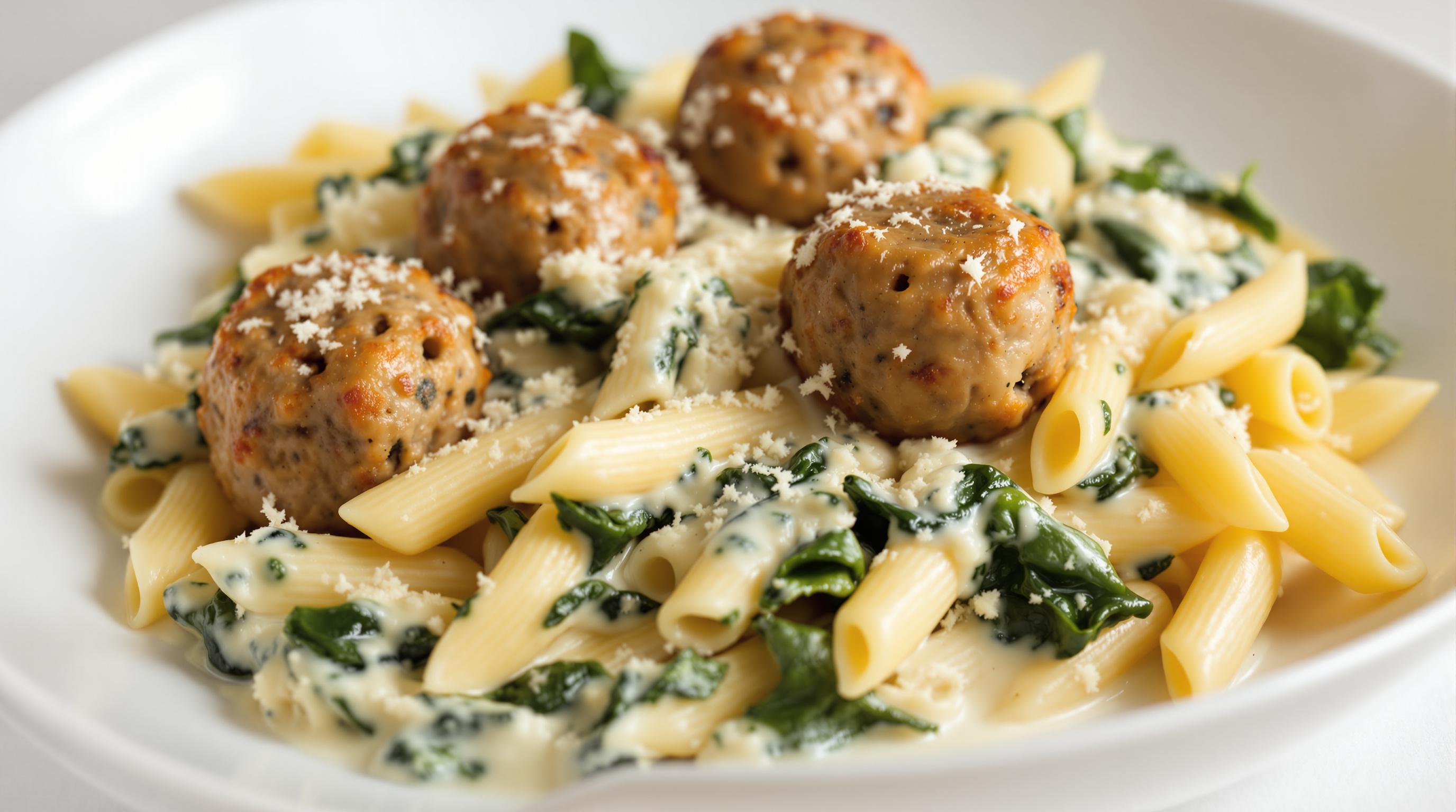 Creamy Spinach Meatballs and Penne