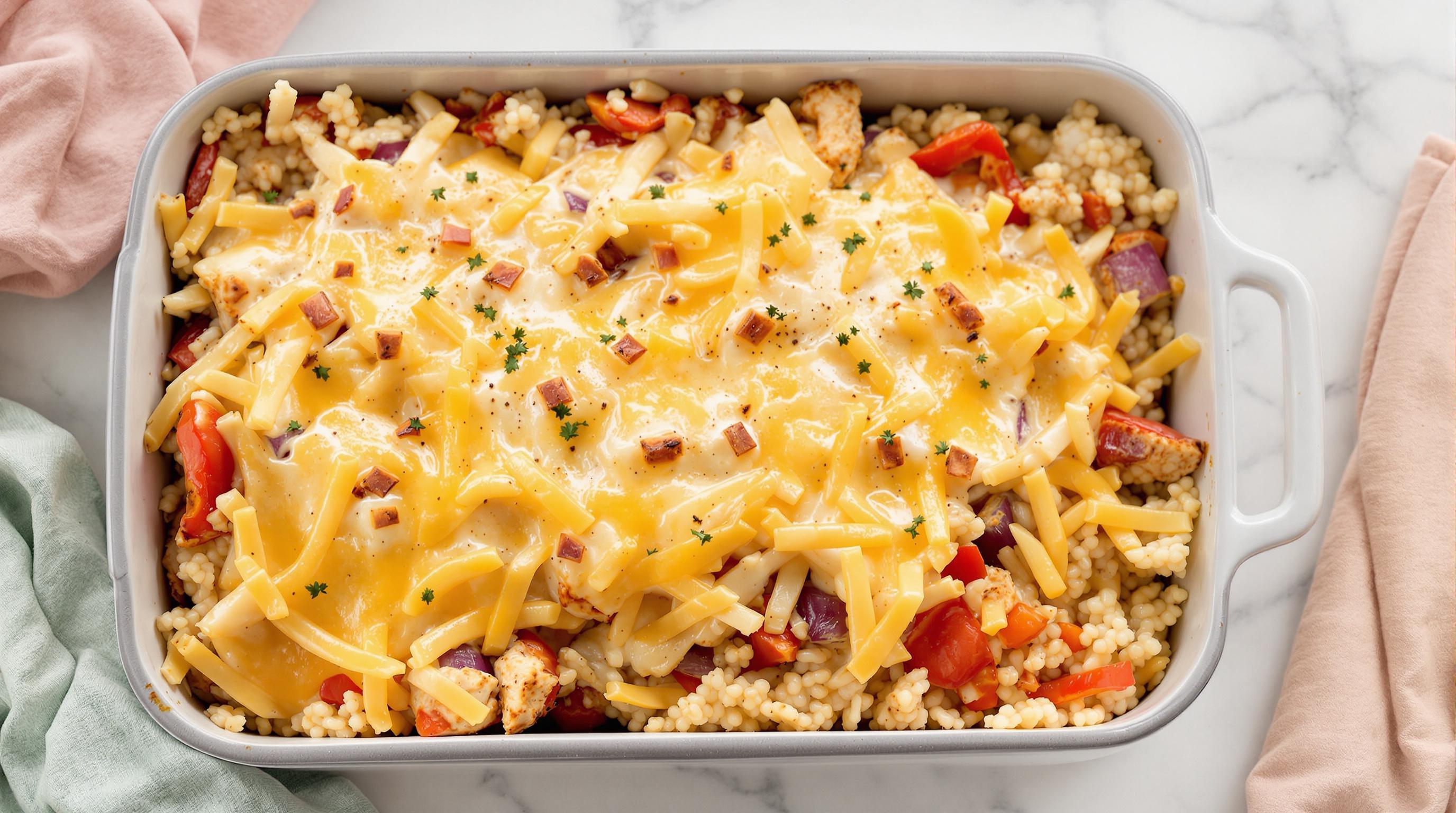 Easy Cheesy Chicken Fajita Rice Bake