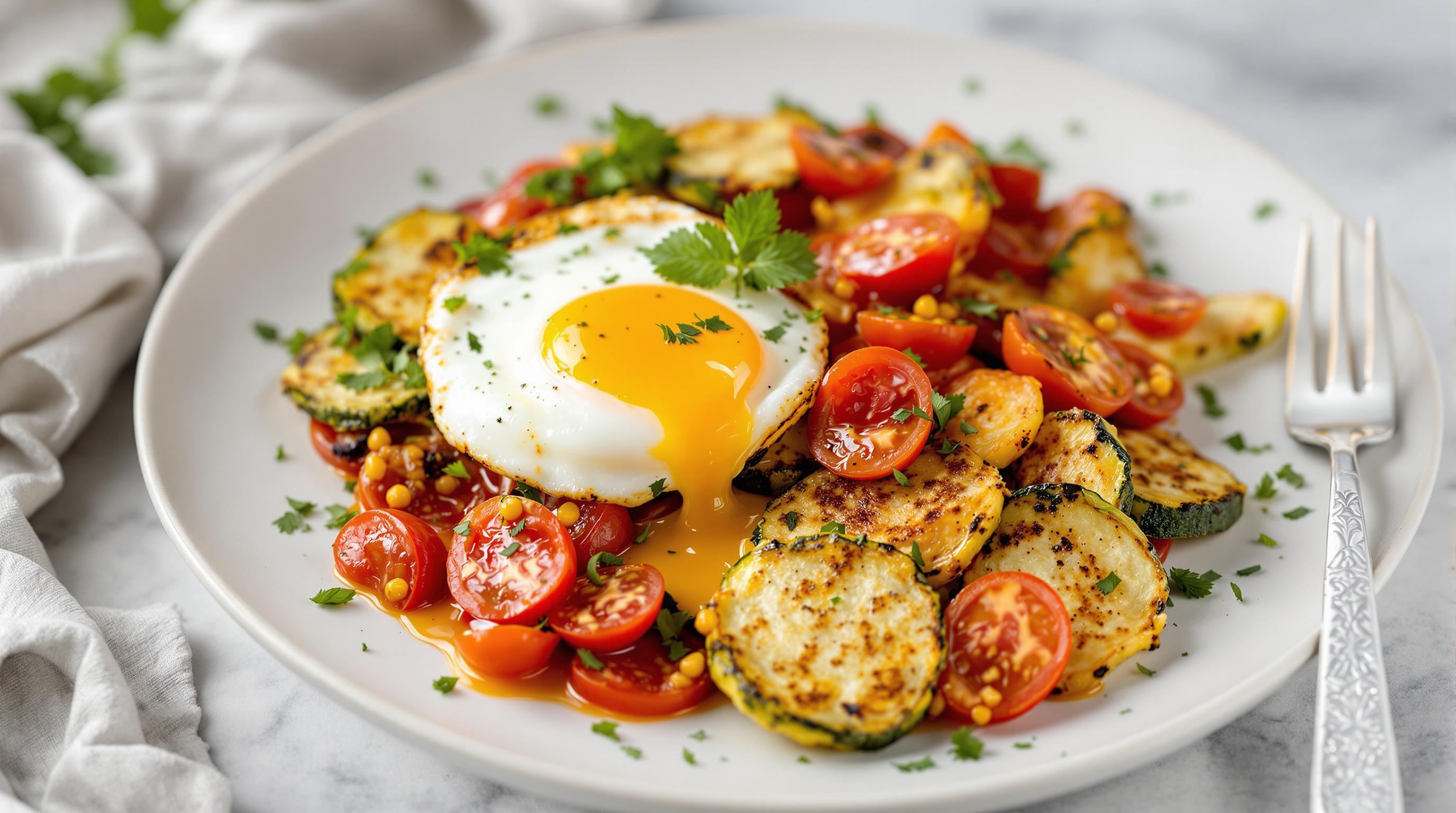 Fried Courgette and Tomatoes with  Summer Eggs