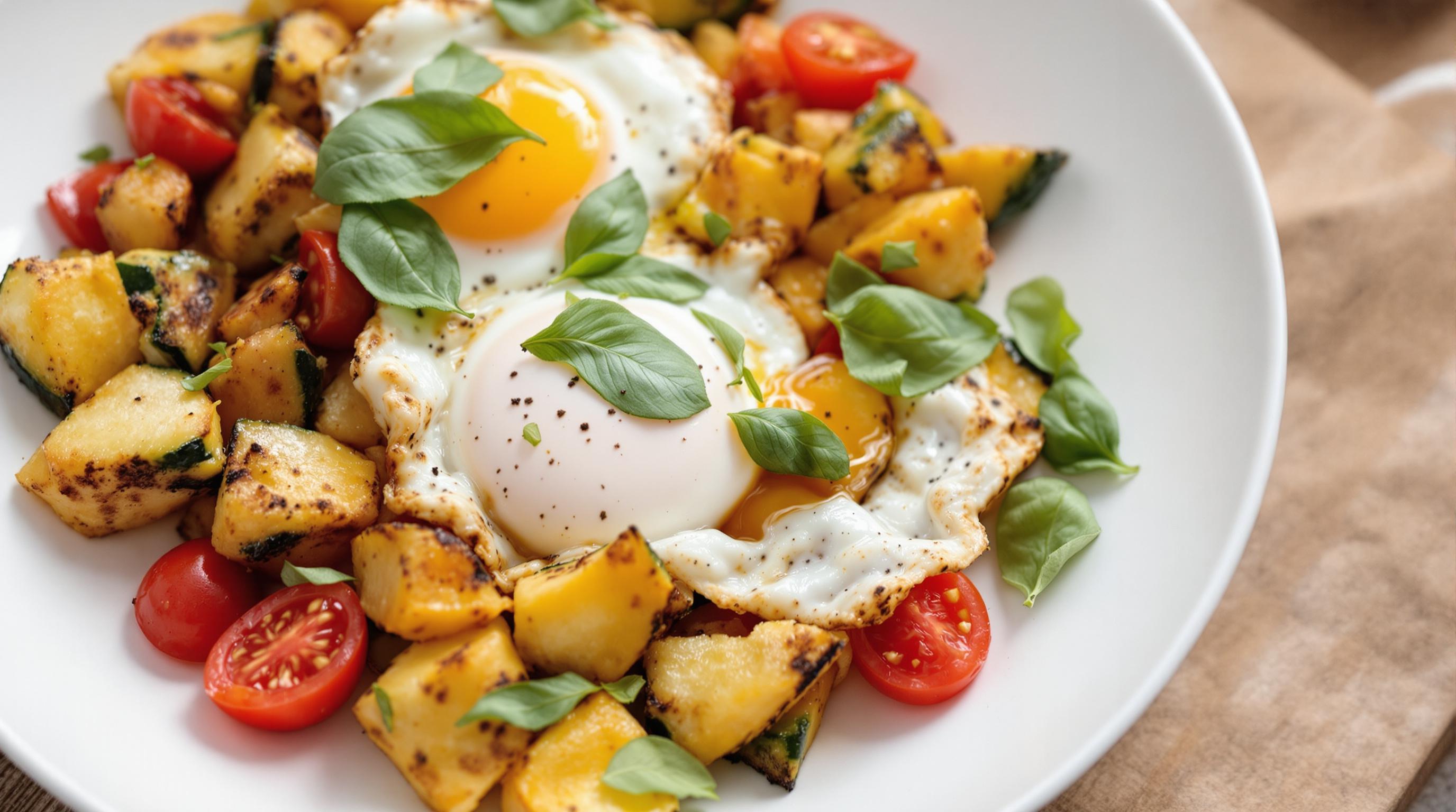 Fried Courgette and Tomatoes with  Summer Eggs