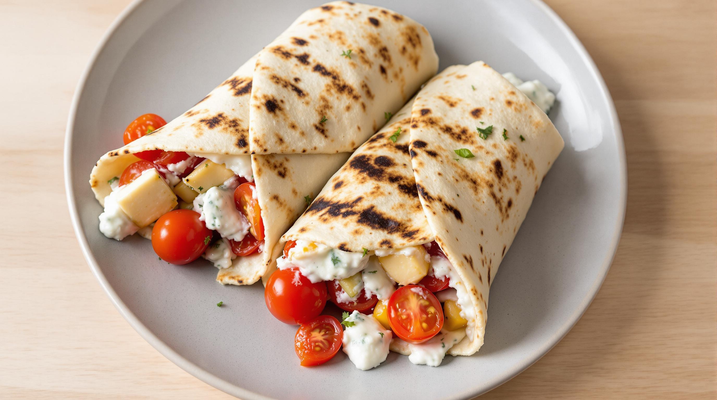 Grilled Halloumi Wrap with Cherry Tomatoes and Homemade Tzatziki