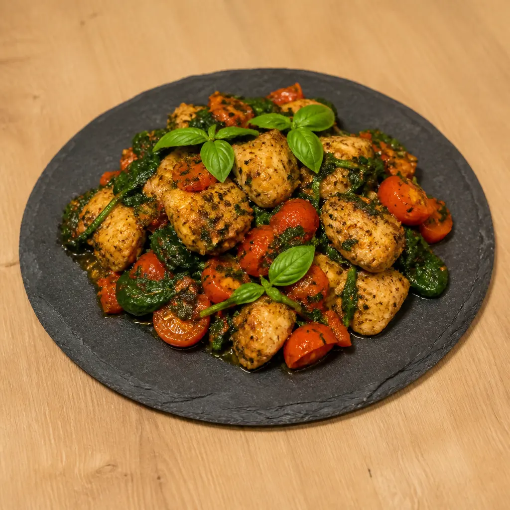 Herb Chicken Frying Pan with Spinach and Tomatoes