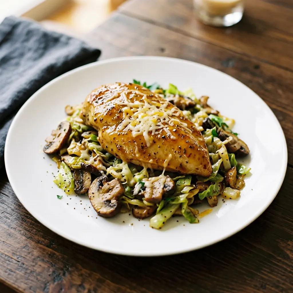 Honey Mustard Chicken with Mushrooms and Cabbage