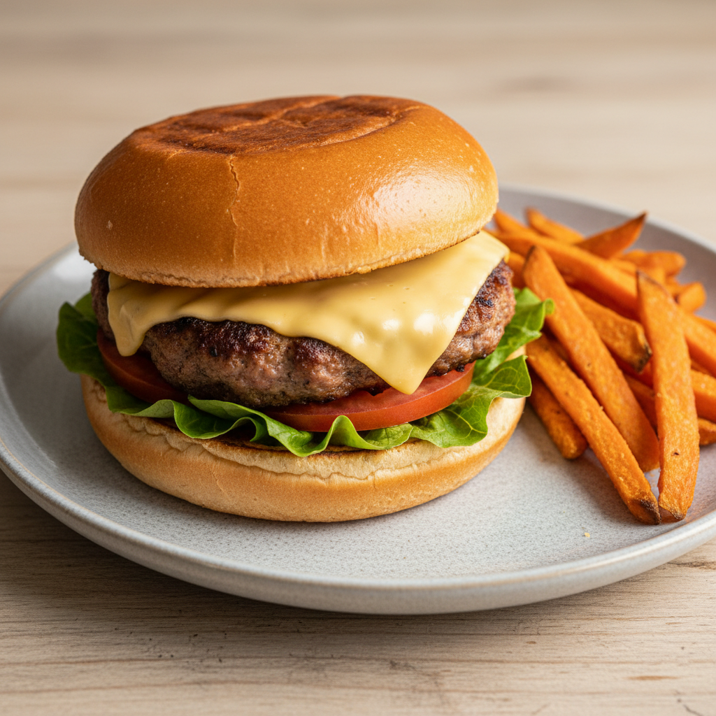 Lamb Smash Burger with Sweet Potato Chips