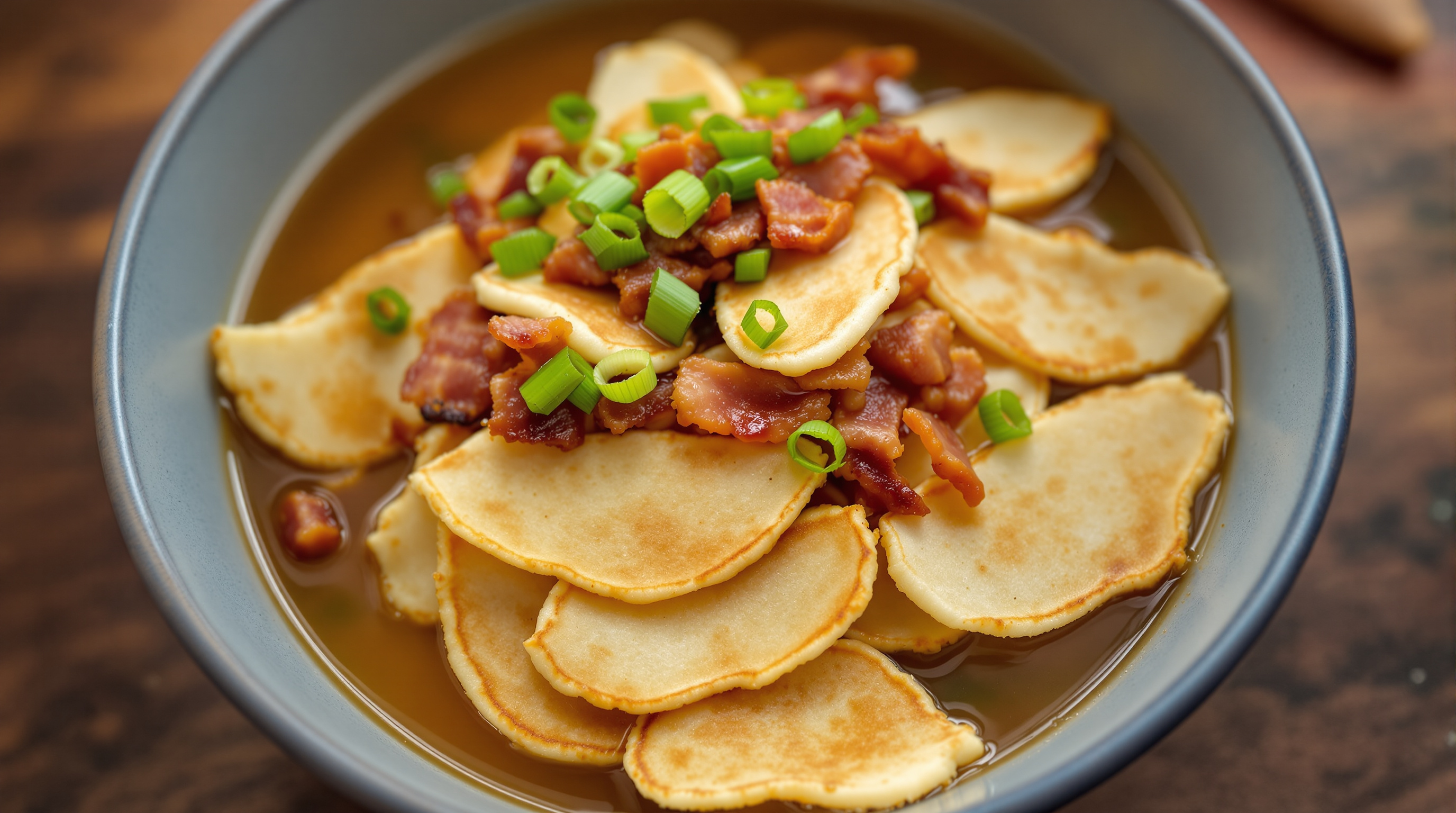 Nutmeg Pancake Soup with Bacon Essence