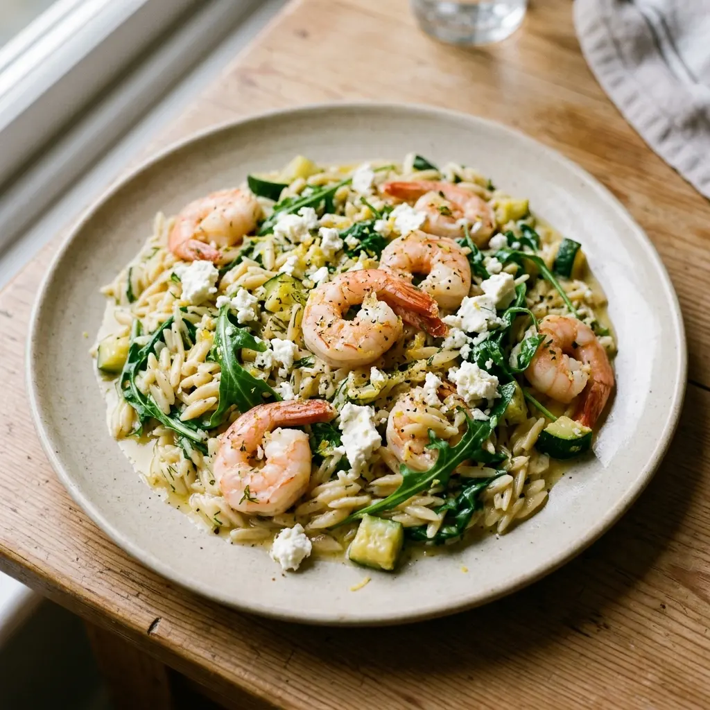 Orzo with Prawns, Lemon and Feta