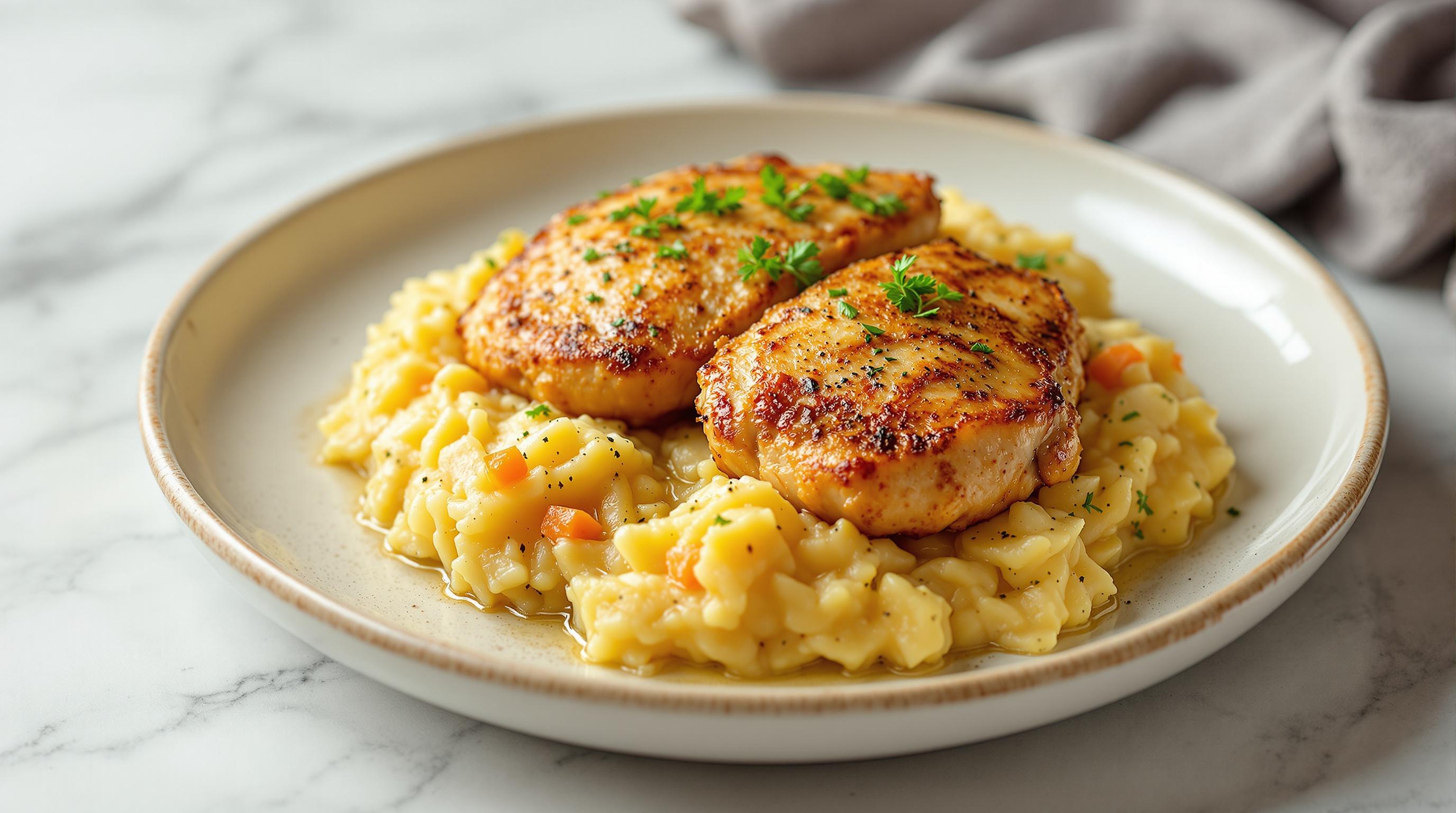 Pan-Fried Lemon Garlic Chicken with Veggie Mash