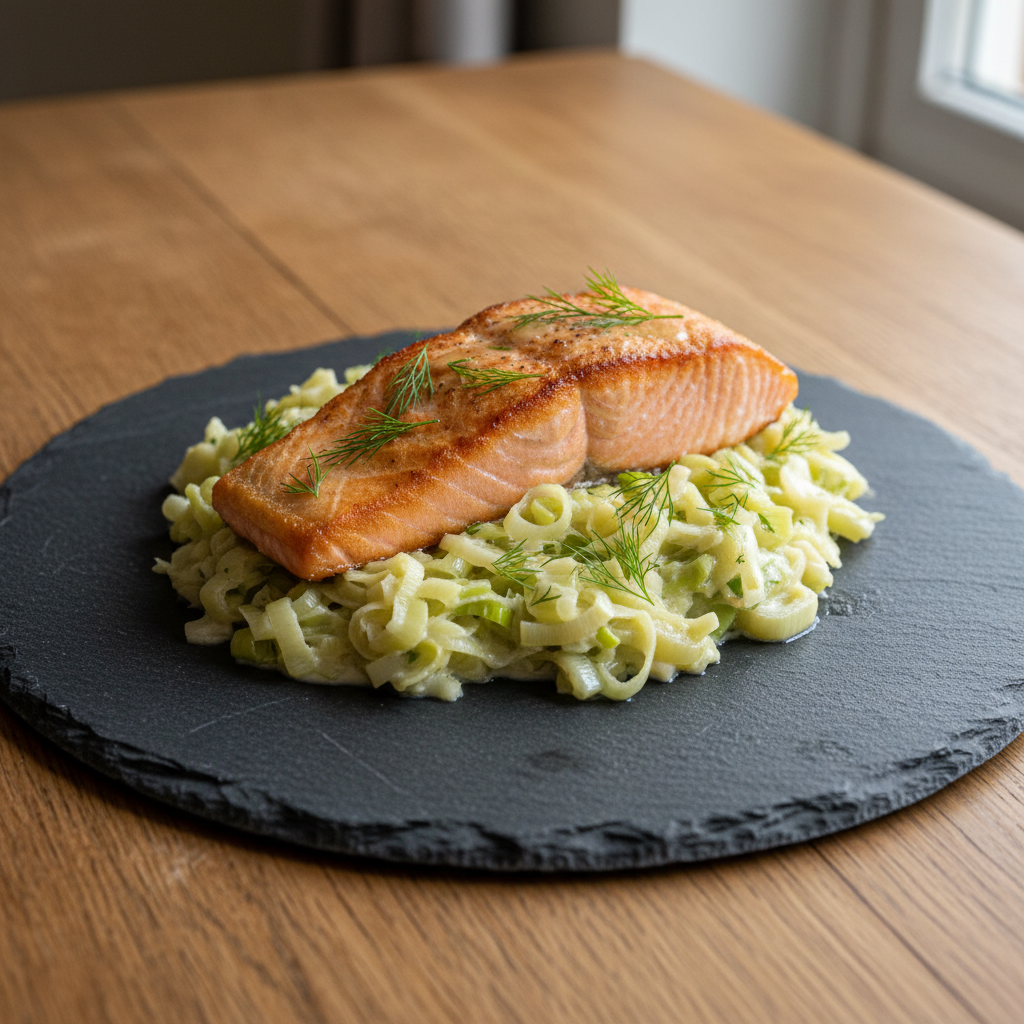 Pan-Seared Salmon with Creamy Leeks