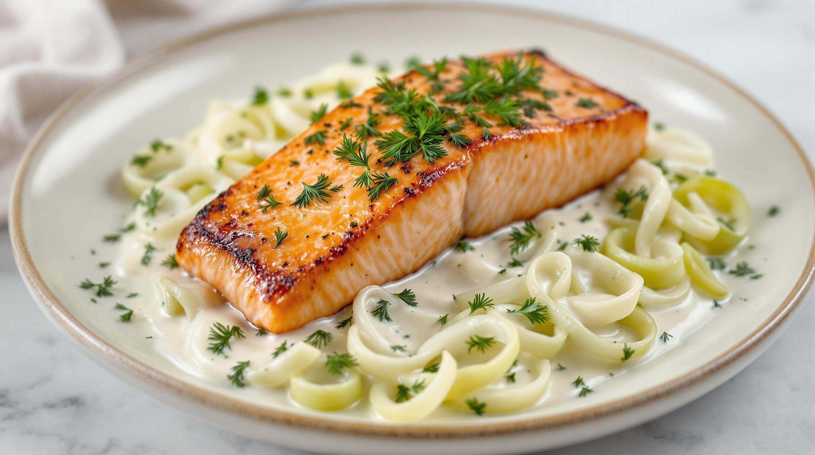 Pan-Seared Salmon with Creamy Leeks