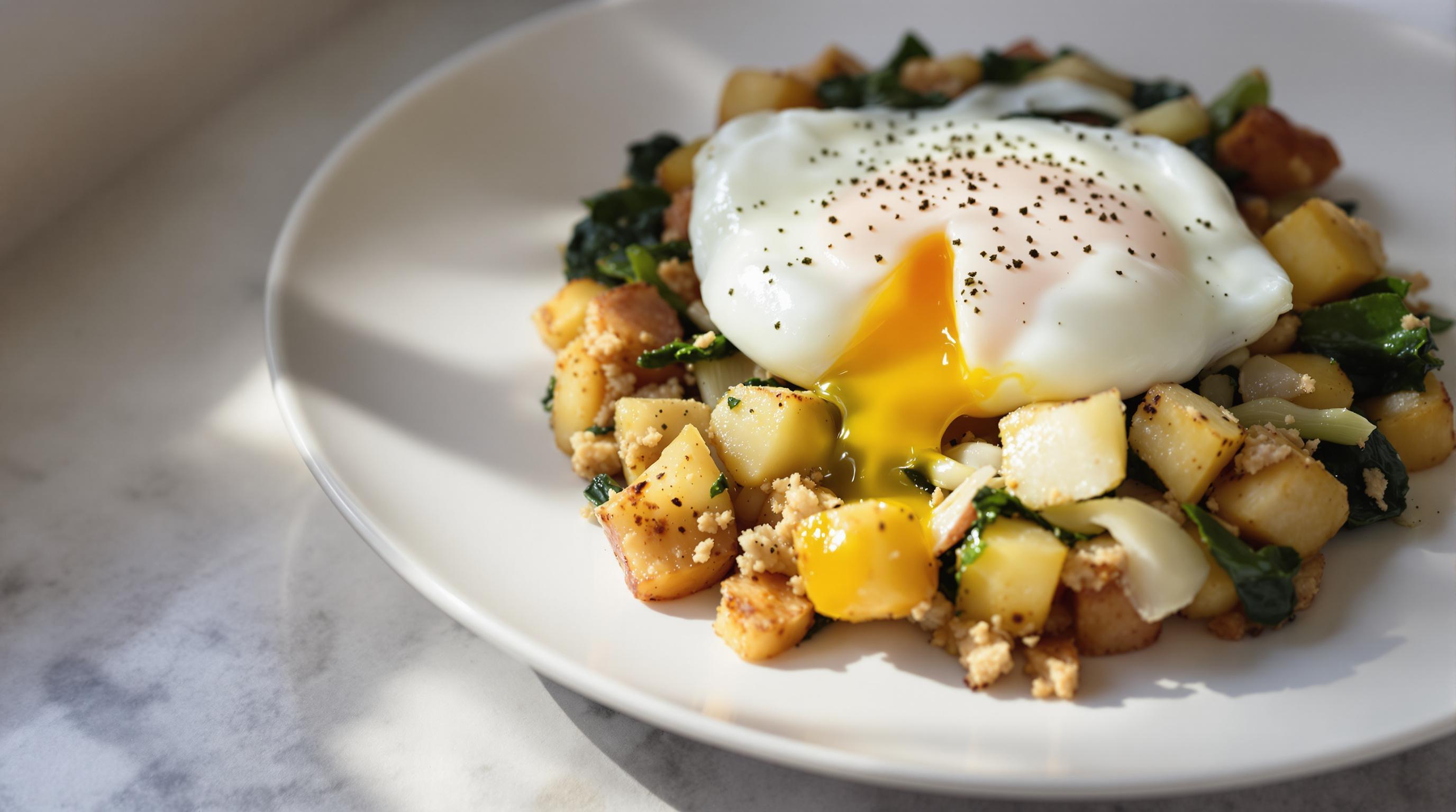 Potato, Leek and Spinach Hash with Poached Egg