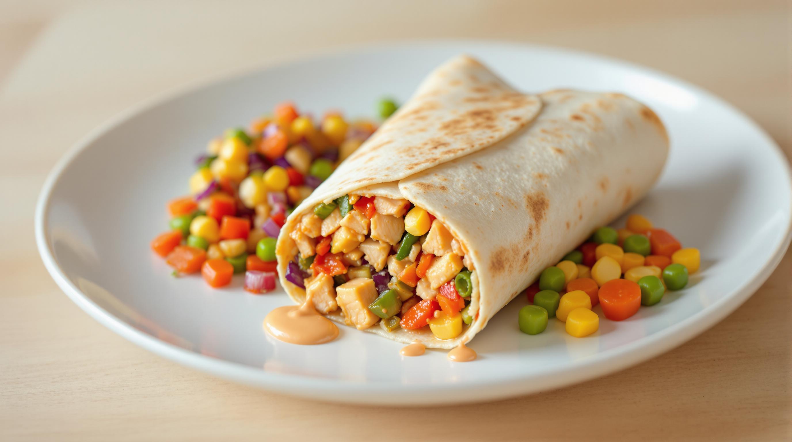 Protein-Packed Honey Chicken Wrap with Spicy Mayo & Mixed Veg